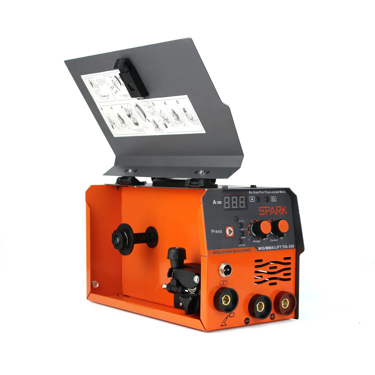 კემპის და შედუღების აპარატი FLUX მავრთულზე, MIG/MMA/TIG 3 ფუნქციით - SPARK MIG350 - Image 4
